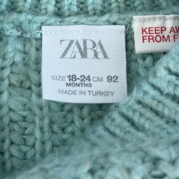 ZARA Kids Chunky Knit Sweater | Mint Green Crewneck | Size 18–24M - Picture 3 of 3